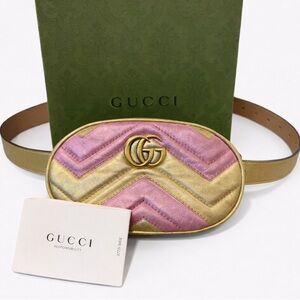 Gucci Metallic Gold & Pink Matelassé Marmont Secial Edition Belt Bag
